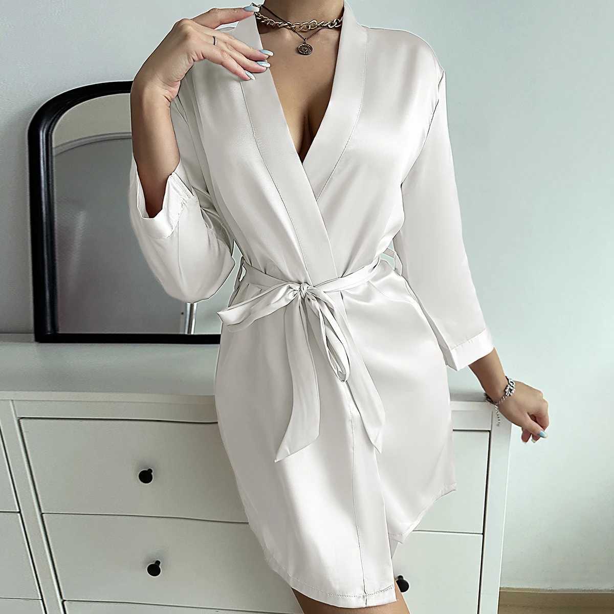 Women's Sleepwear Pajamas women summer European and American ladies lace-up bathrobe sexy morning gown home dress can wear ice silk robe Y240426