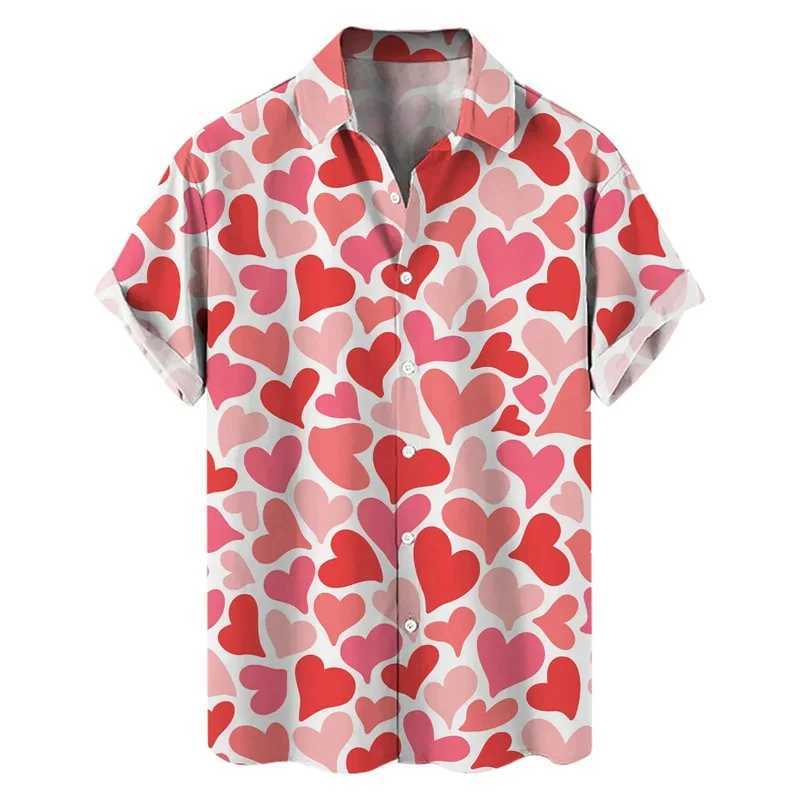 Camicie casual maschile New Summer Love Heart Heart 3D Shirt hawaiano stampato da uomo a maniche corte a maniche corte in spiaggia le vacanze in spiaggia al risveglio Aloha Shirt Clothing 240424