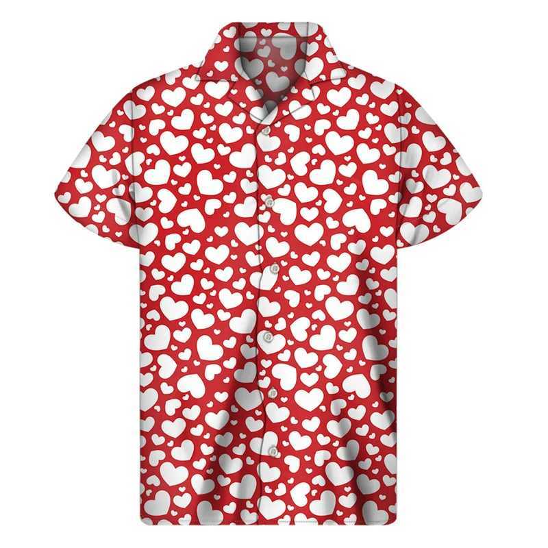 Men's Casual Shirts Cute Love Heart Aloha Shirt For Men Clothes 3D Print Hawaiian Shirts Summer Beach Short Sleeve Tops Street Lapel Button Blouse 240424