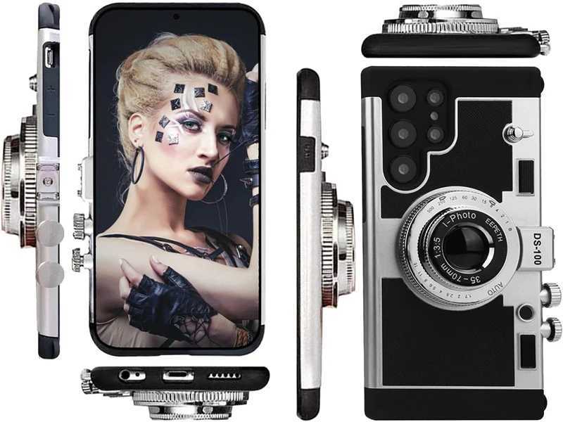 Casos de telefone celular Emily em Paris 3D Retro Camera Design Caso adequado para Samsung Galaxy S21 S22 Plus S23 Ultra Note 20 S23 Tampa Ultra Phone com renda J240426