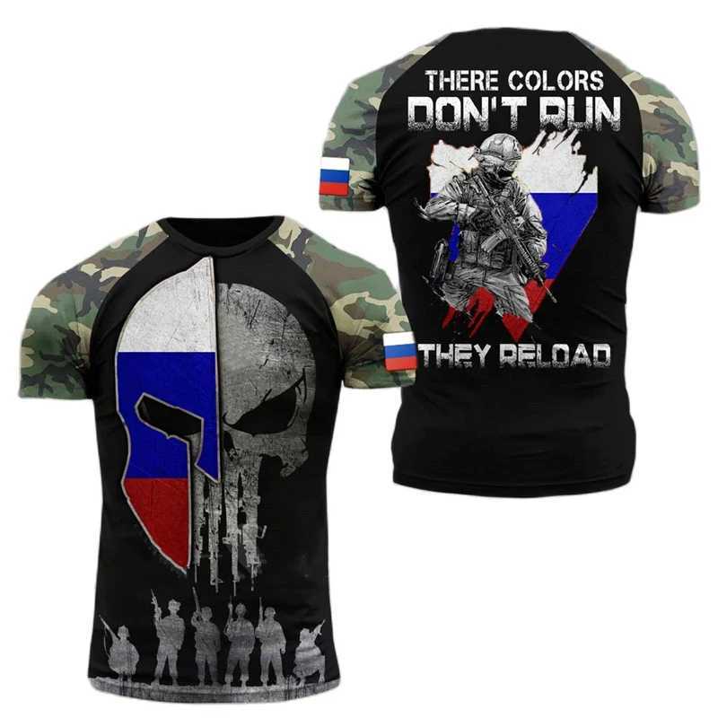 Tactische t-shirts retro Russische vlag 3D-geprinte heren t-shirt zomer Russian Veterans Street Clothing T-shirt mode Militaire heren T-shirt Extra grote top 240426