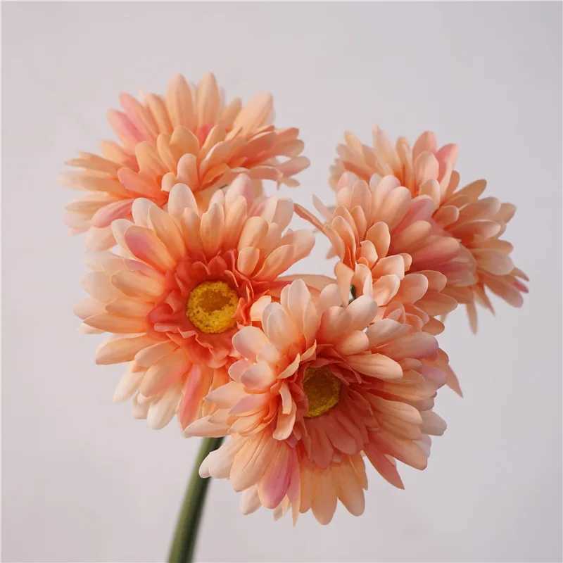 Fleurs séchées Fleurs artificielles Real Touch Daisy Bouquet Simulation Fleur Champagne Pink Daisies Fake Plant Home Living Room Decoration