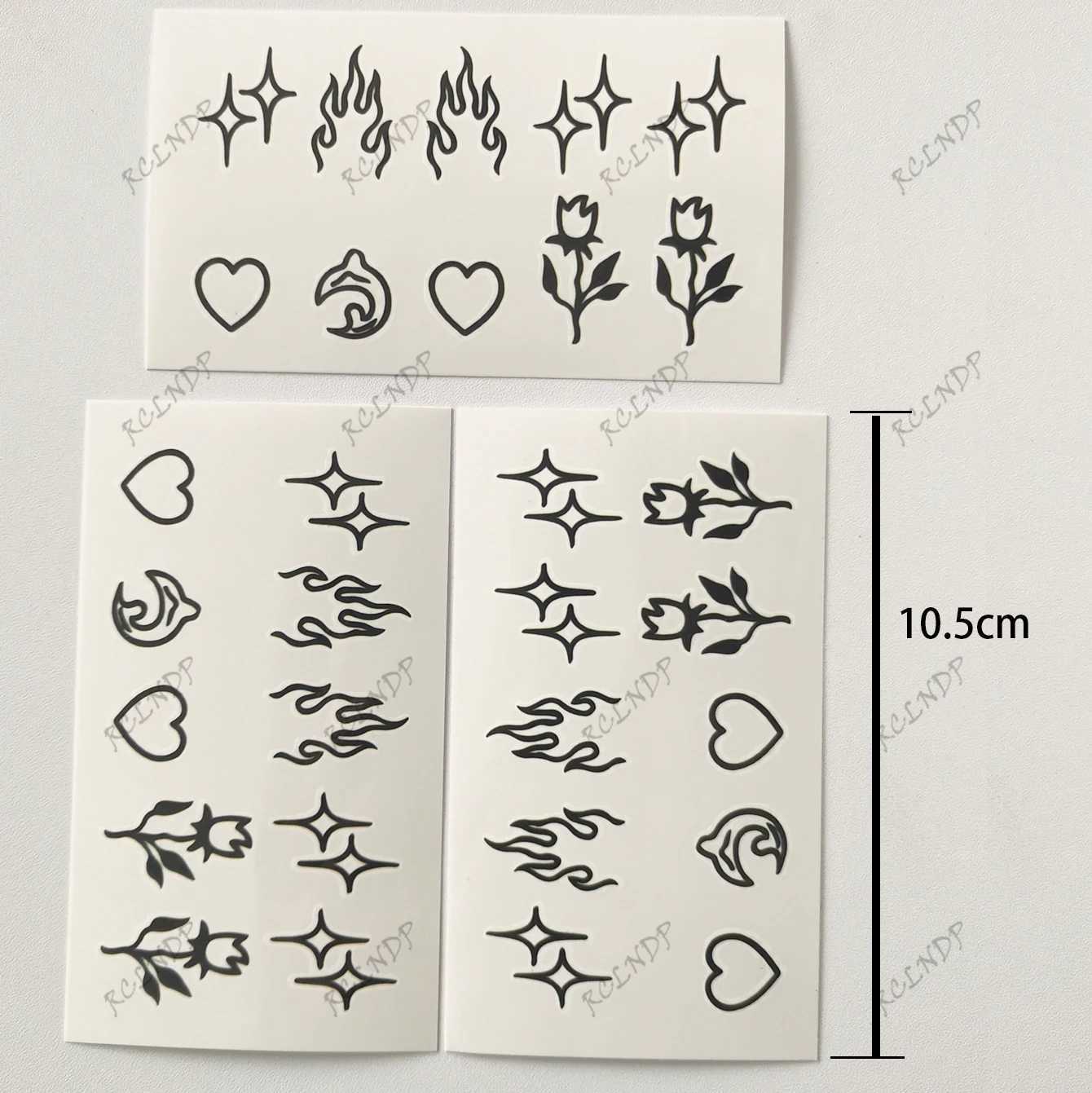 Tattoo -overdracht Waterdichte tijdelijke Tattoo Sticker Flame Love Heart Flower Star Selfie Body Art Fake Tatto Flash Tatoo on Finger for Men Women 240426