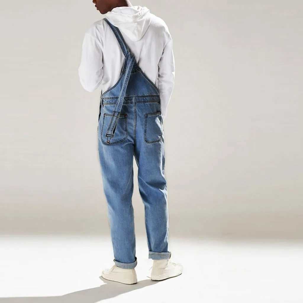 Jeans para hombres Pantalones de mezclilla de mezclilla para hombres con jeans de color sólido Jaqueta de hombro ajustable con bolsillos Ropa para hombre Ropa de Hombrel2404
