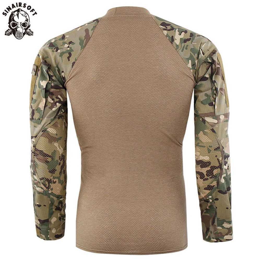 Tactische T-shirts US Army Military Uniform Hunting Tactical T-shirt Lange mouwen Cotton Derde generatie Battle Kikkerhemd Heren Training Camo Shirt 240426