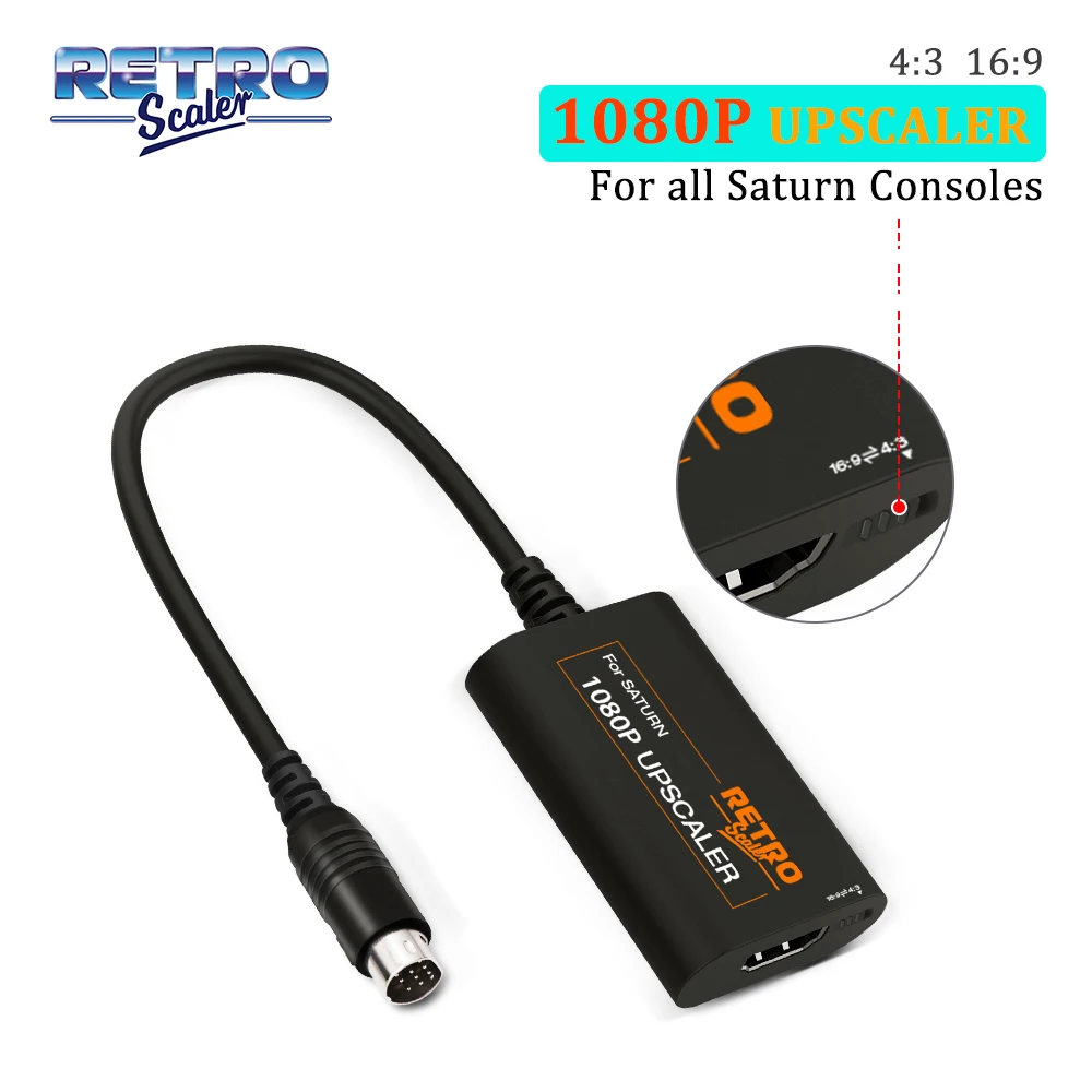 Accessories RetroScaler 1080P Upscaler Adapter For All Saturn Consoles HDTV Converter Adapter Svideo Input 4 3/16 9 Aspect Ratio Switching