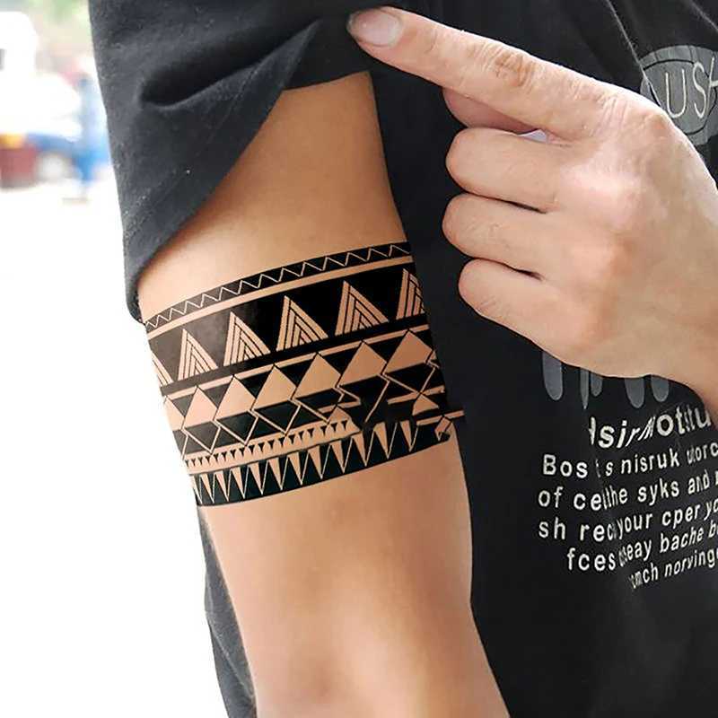 Tattoo Transfer Black and White Arm Ring Geometry Temporary Tattoo Men Women Half Arm Personality Thigh Waterproof Tattoo Stickers 240426