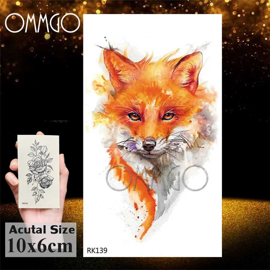 Tatueringsöverföring ommgo Tribal Fox Series tillfälliga tatuering klistermärken akvarell falska tatueringar för kvinnor män anpassade flash vattentäta tatoos kroppskonst 240426