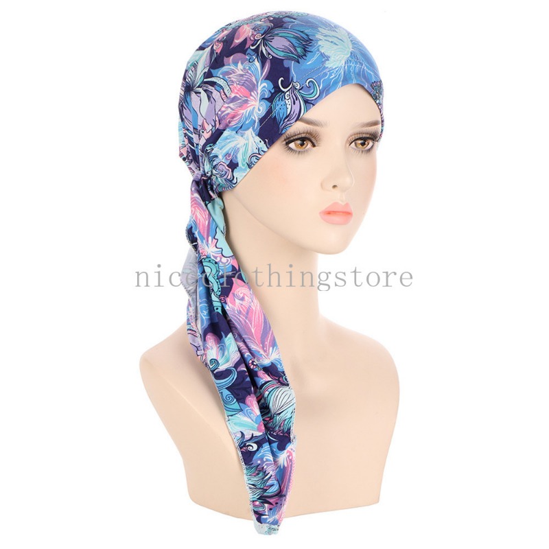 Women Chemo Cap Pre-Tied Turban Muslim Hijab Print Headscarf Hair Loss Beanies Bonnet Hat Scarf Wrap Femme Musulman Foulard Hats