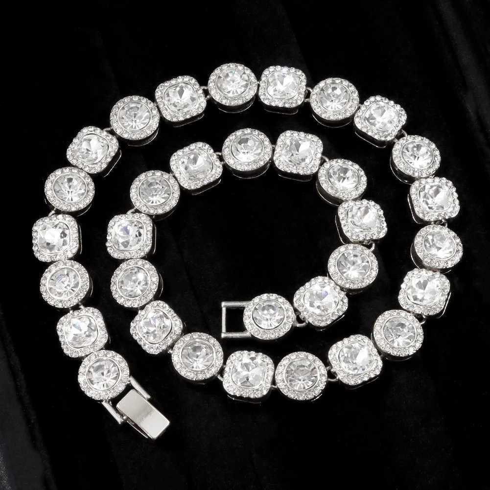 Strands New Rhinestone Paved Tennis Chain Ice 13MM Cluster Cuban Chain Hip Hop Rap Singer Necklace Womens Fashion Jewelry 240424