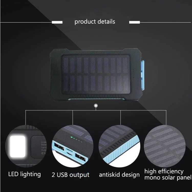 Cell Phone Power Banks 200Ah solar panel outdoor camping high-capacity backup power supply fast charging LED SOS flashlight power supply 240424