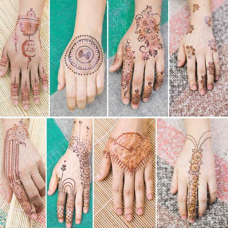 Tatueringsöverföring 2023 Ny röd henna spets tillfälliga tatueringar klistermärke för kvinnor mehndi blomma fjäril falsk tatoo klistermärke bröllop hand tatoo 240426