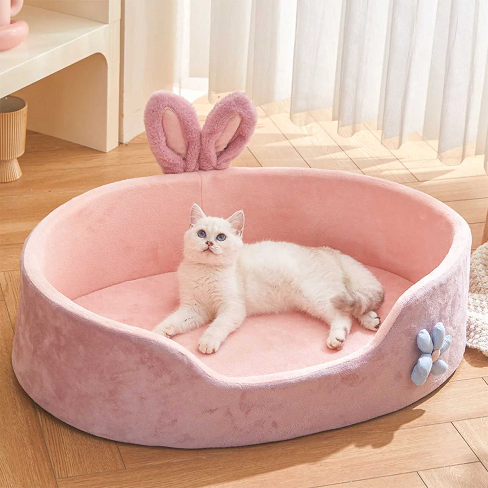 Cat Carriers Crates Houses Pink Pet Bed Dainable en Washable Dog Bed Soft Comfortabel en Warm Cat Bed Four Seasons 240426