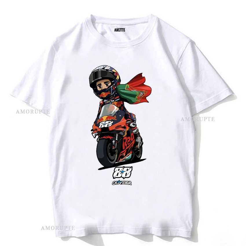 Herren-T-Shirts neue Männer Kurzer Slve Hip Hop Sport Boy Casual TS Motorradfahrliebhaber Miguel Oliveira 88 Klassische T-Shirt White Tops T240425