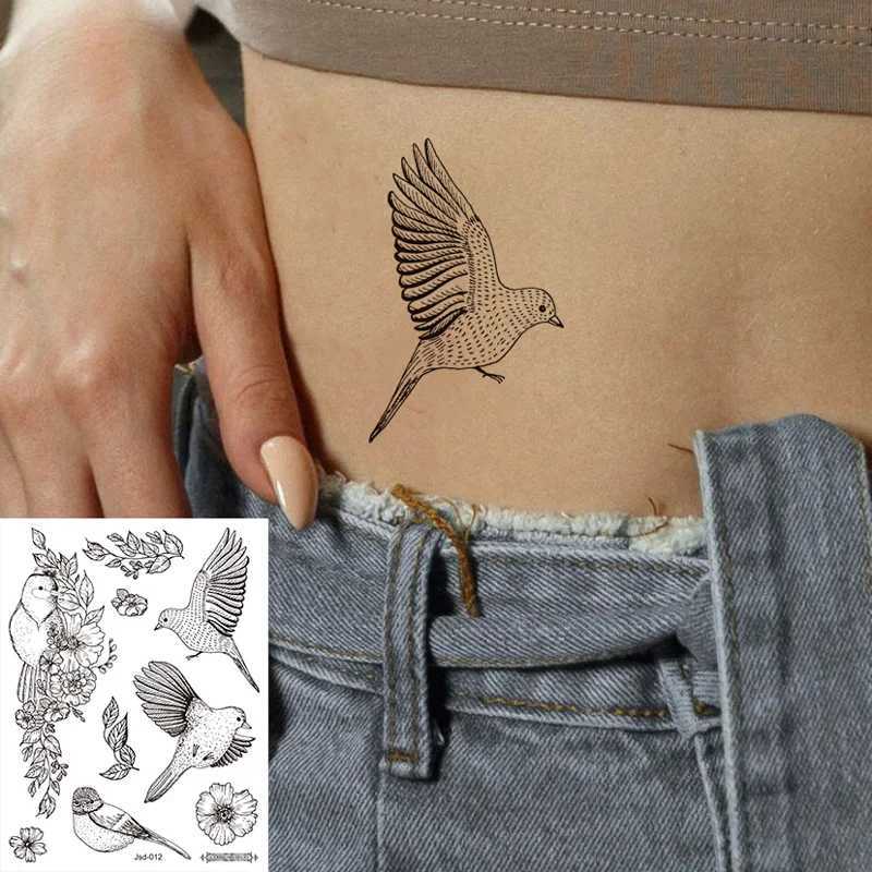 Tatuagem Transferência de Tatuagem 6/Black Flower Tattoo Adesivos à prova d'água Tattoos temporários Mulheres Aves Fake Tatoo Body Art Tattoo Butterfly 240426