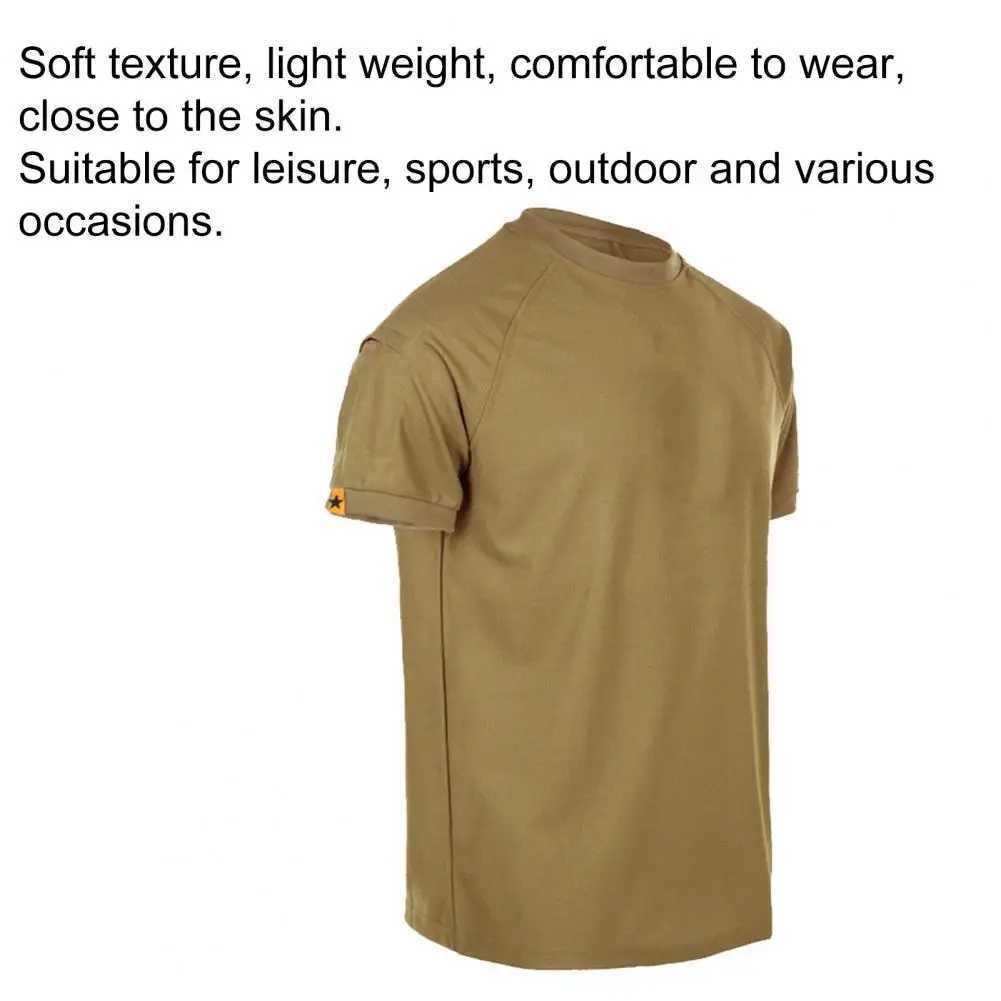 Taktiska t-shirts Mens sommar unisex fast färg snabb torkning militär kortärmad o-hals skjorta topp som används för träning vandring 240426