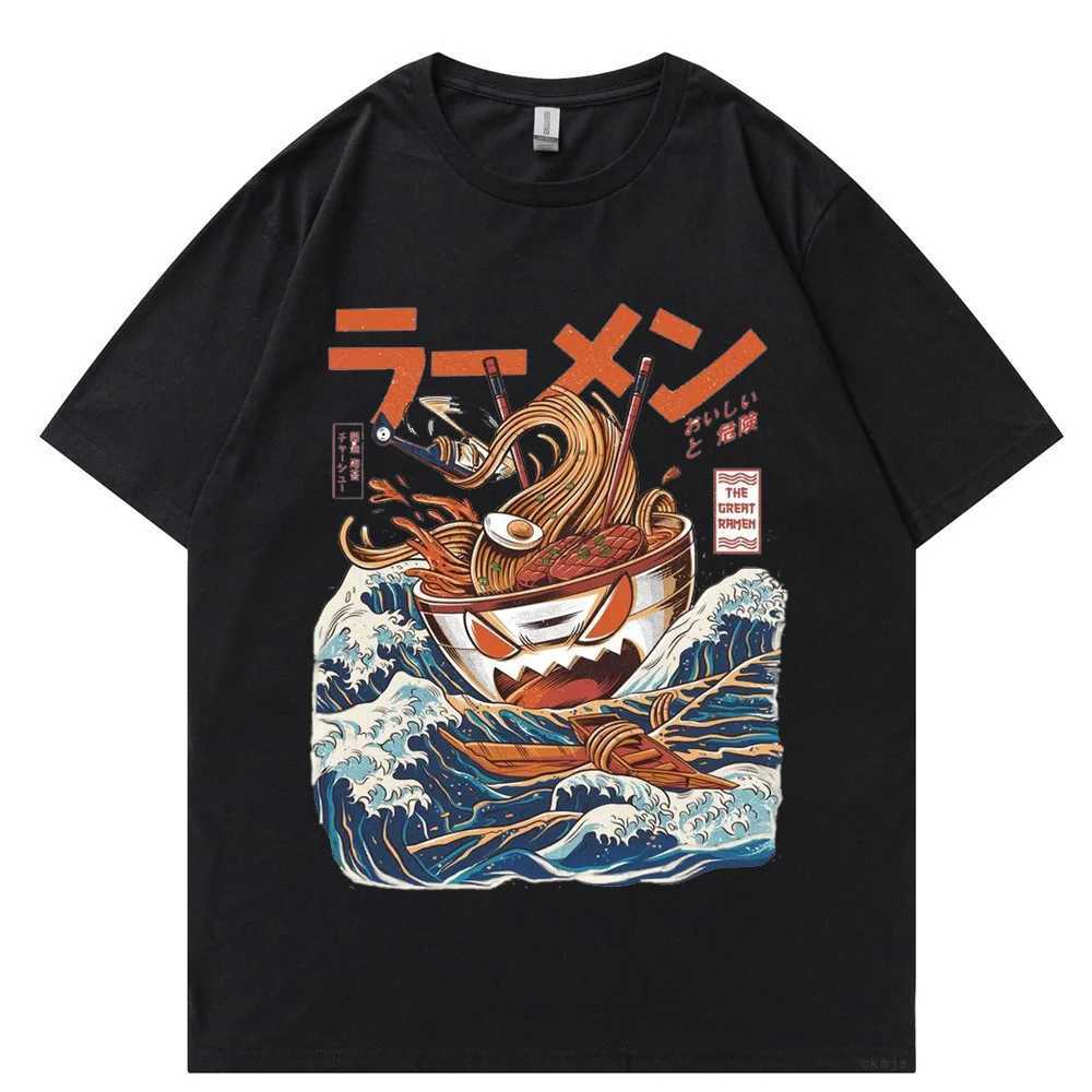 メンズTシャツ日本のハラジュクTシャツメンサマーヒップホップTシャツヌードルシップ漫画ストートウェアTシャツショートSLVEカジュアルトップコットンT240425