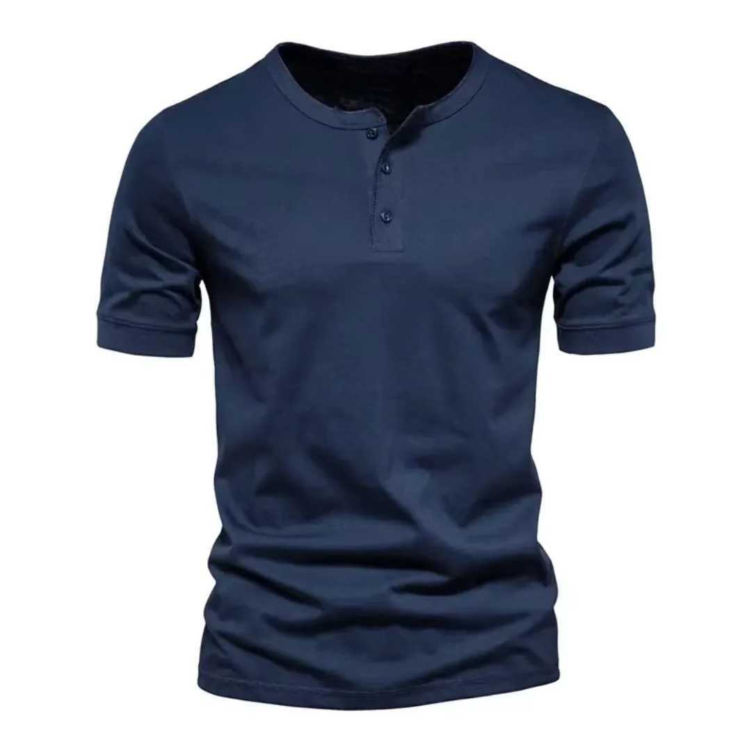 Taktiska t-shirts sommaren Henry halsringning herrar avslappnad kortärmad solid färg casual mens andningsbar topp t-shirt 240426