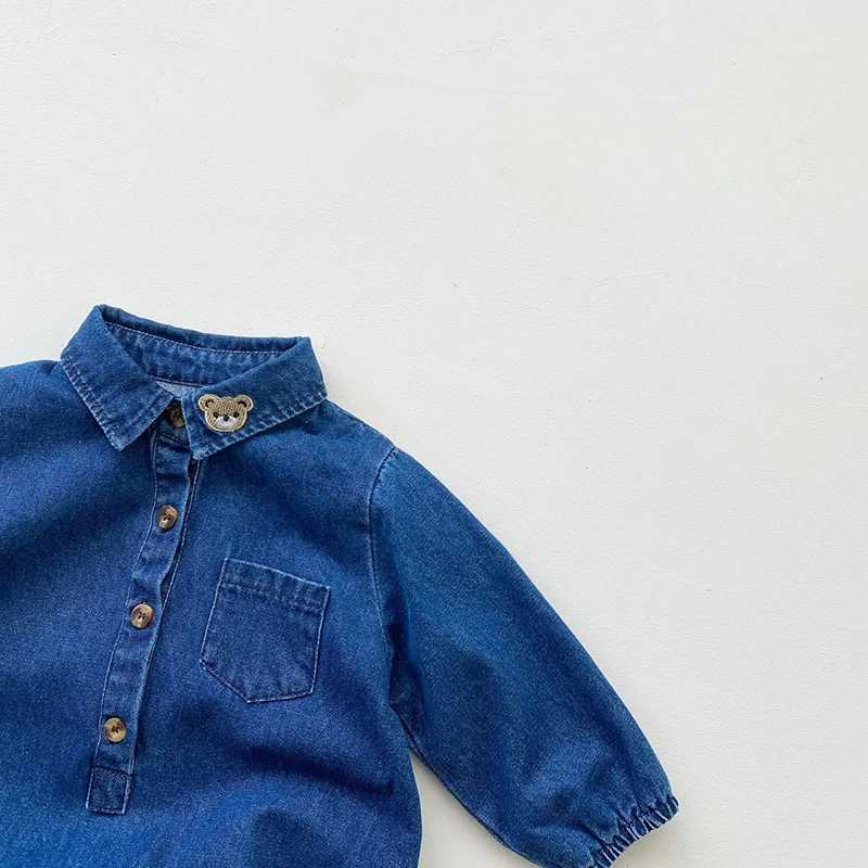 Rompers Baby Bodysuit Turn Down Collar Girls One Piece Boys Denim Desse H240509