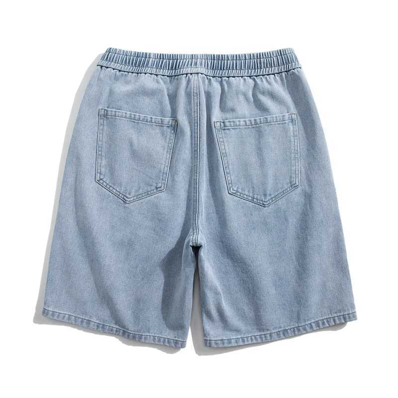 Heren shorts modieuze elastische kant gewassen rechte gat denim shorts voor heren zomer 2024 nieuwe losse hoog taille casual knie shortsl2404