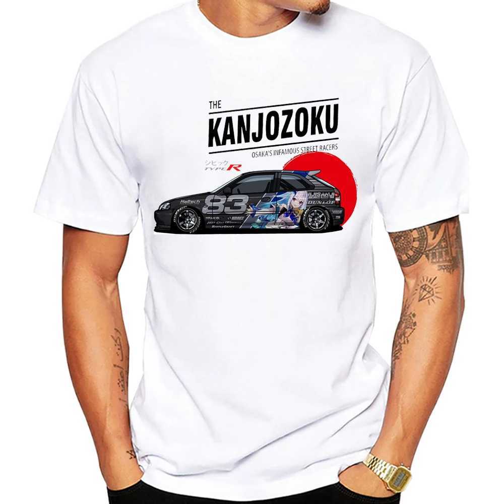 Herr t-shirts Civic Type R Ek9 Revving Over Car T-shirt Nya sommarmän Short Slve Vintage Hip Hop Boy Casual Tshirts Harajuku JDM White TS T240425