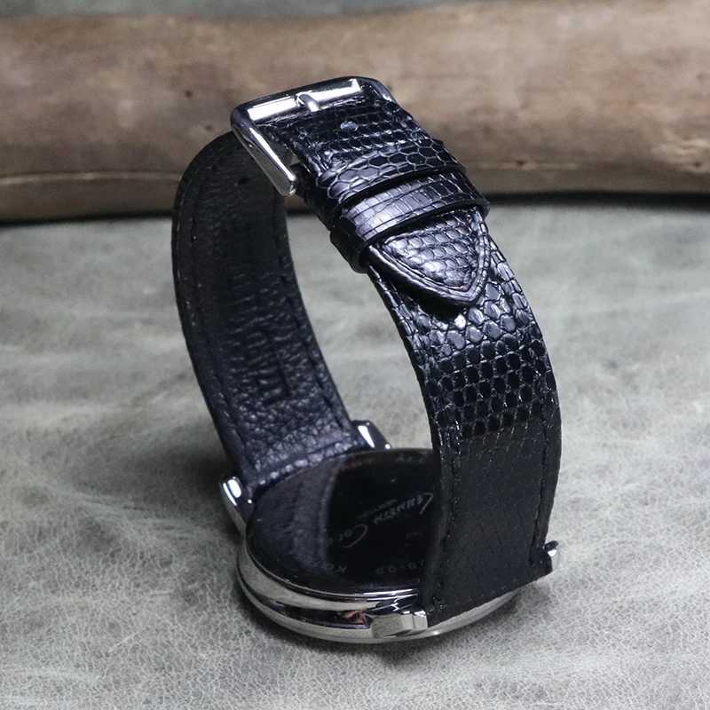 Assista Bandas Lizard Skin Premium Soft Bracelete 18 19 20 21 22mm Banda de relógio de couro artesanal vintage Pulseira preta Banda de pulseira Thin Watch Band 240424