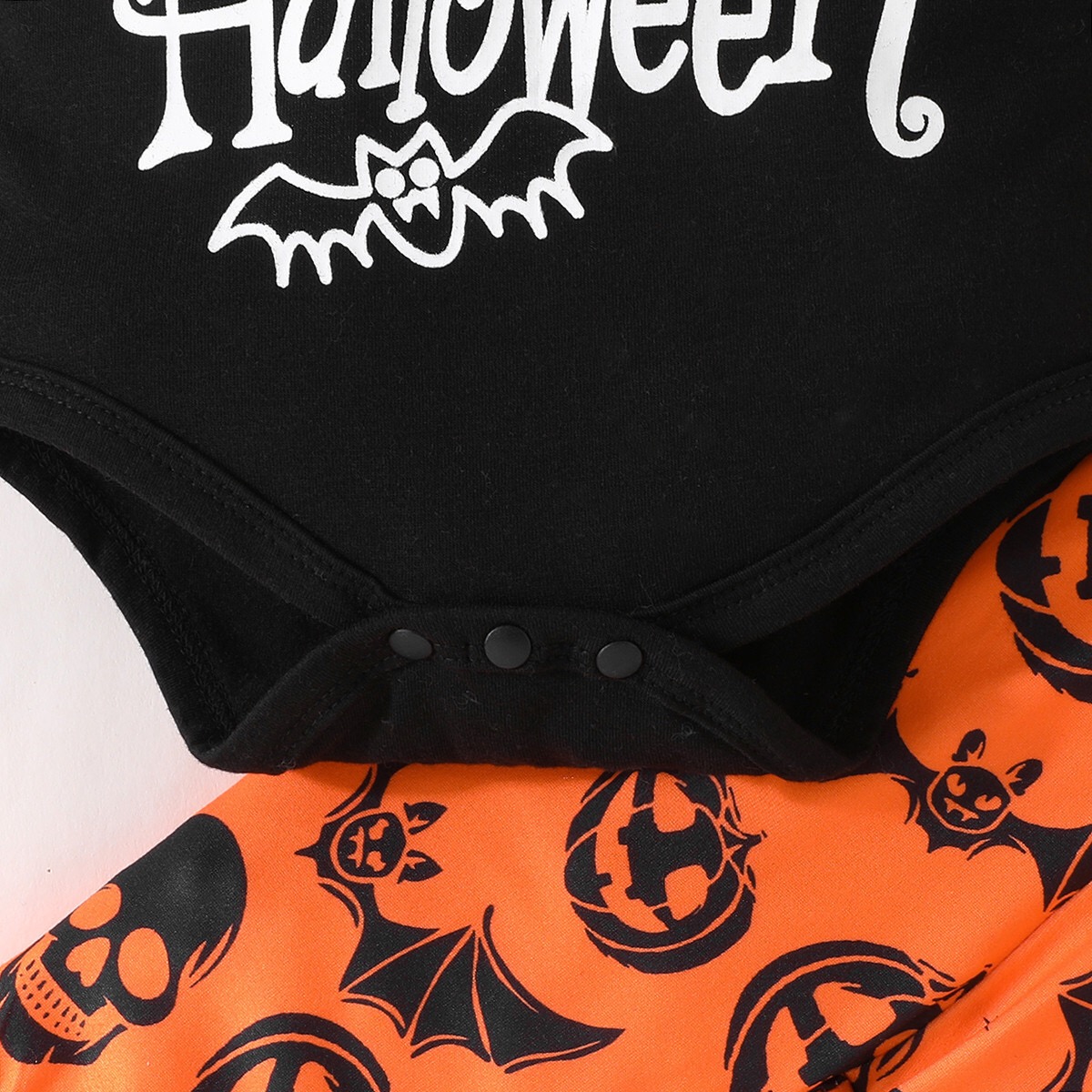 Jungen und Mädchen Baby Halloween Buchstaben Langarmärmel Hemd + Kürbismusterhose + Hutanzug