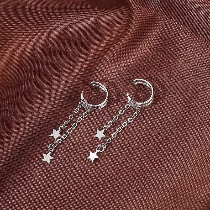 Charm koreanska trendiga utsökta kristall CZ -stjärna Long Tassel Chain Ear Clip Dangle örhängen för kvinnor flickor Temperament Pendant smycken