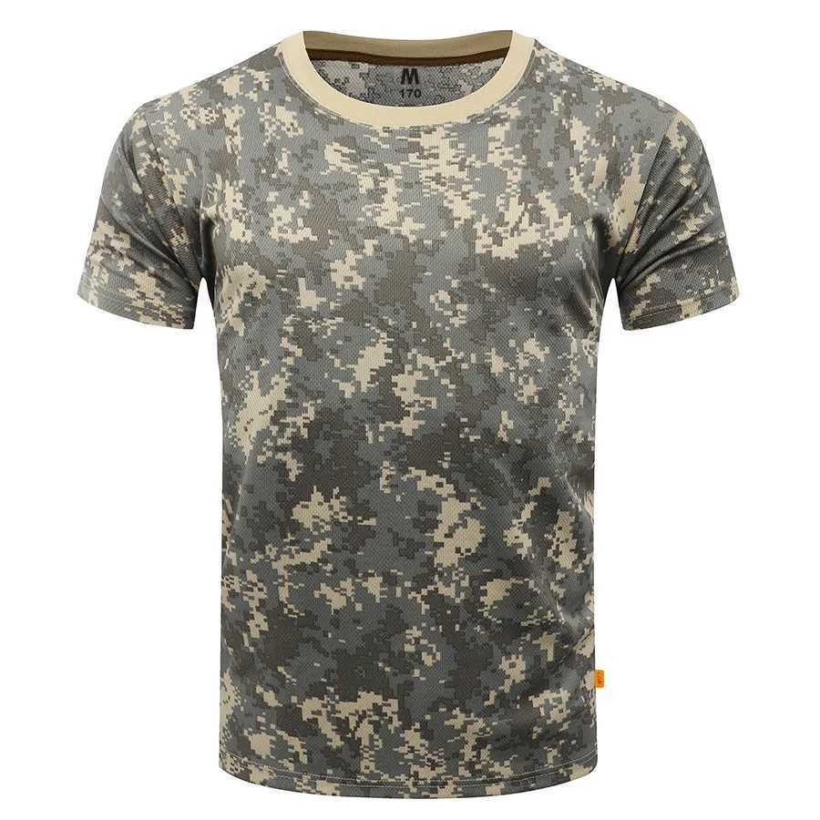 Taktiska T-shirts Mens Sports T-shirt Taktisk sommar Militärkamouflage T-shirt Snabbtorkning Kort ärm O-Neck Top vandring Hunting Battle T-shirt 240426