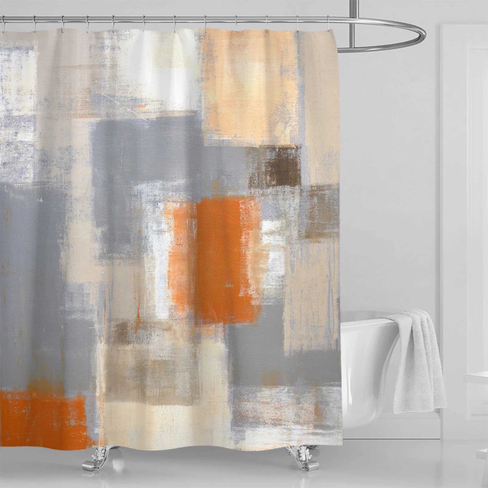 Занавески для душа Аннотация и минималистские шторы в ванной комнате, изготовленные из полиэфирной ткани 180 * 180 см с 12 крючками