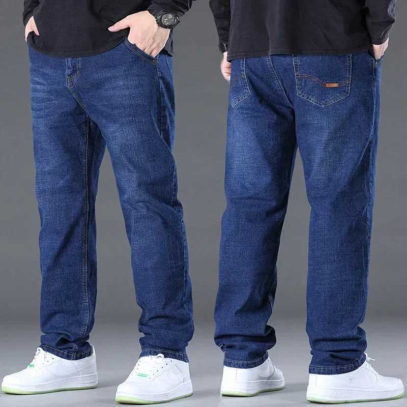 Jeans masculinos jeans azul em tamanho 48 e 50 adequados para jeans de 45-150 kg de jeans largos de perna larga Pantalon Hommel2404