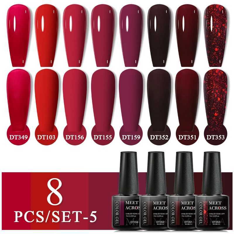 Nagellack möte över 8 strosa röd gel nagellack vår glitter semi permanent blöt av uv gel lackar nagelkonst manikyr kit y240425