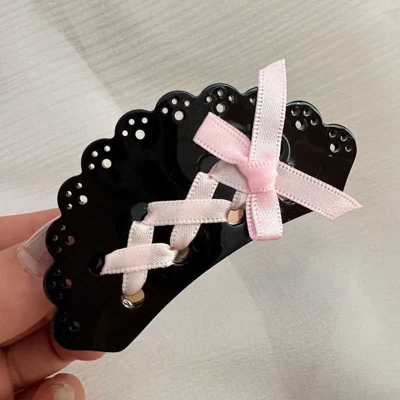 Clamps YHJ Ballet Style Hair Claw Japanese Korean Ribbon Tie Bow Hair Clip Sweet Girl Acetate Grab Clip Hair Accessories for Women Y240425