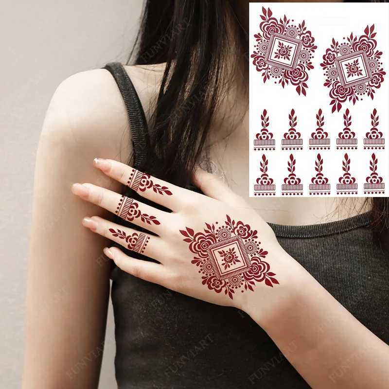 Tatueringsöverföring ny design henna tatuering klistermärken för handfot blomma tillfälliga tatueringar för bröllopsfest falsk tatuering för kvinnors kroppskonst 240426