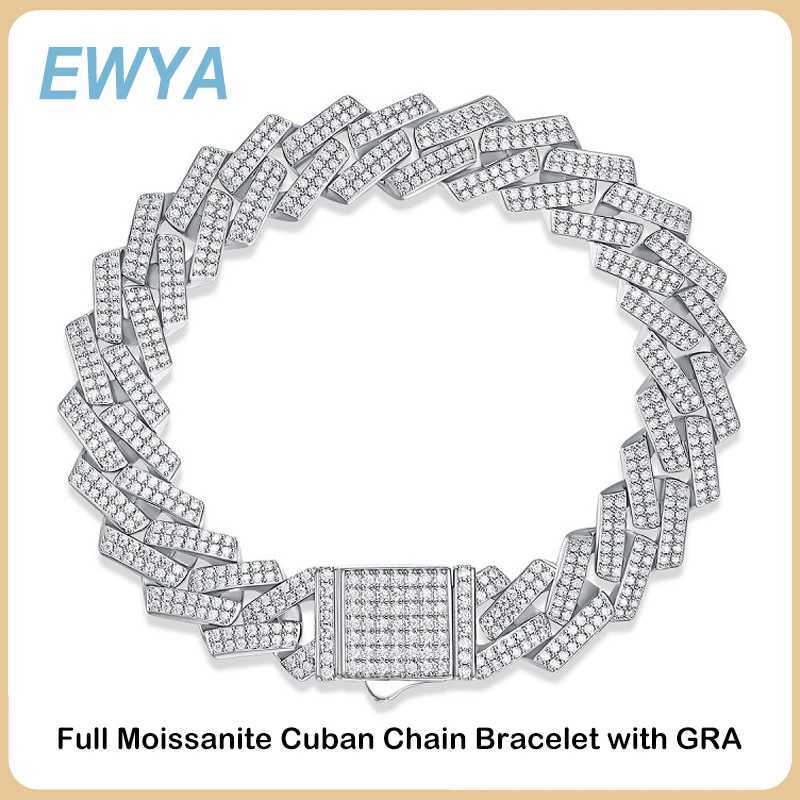 Strands Ewya 100% prawdziwy łańcuch kubański All Molybdenum Silikonowa bransoletka dla mężczyzn i młodzieży 9 mm S925 Pure Srebrna Diamentowa Bransoletka Diamentowa Bransoletka 240424