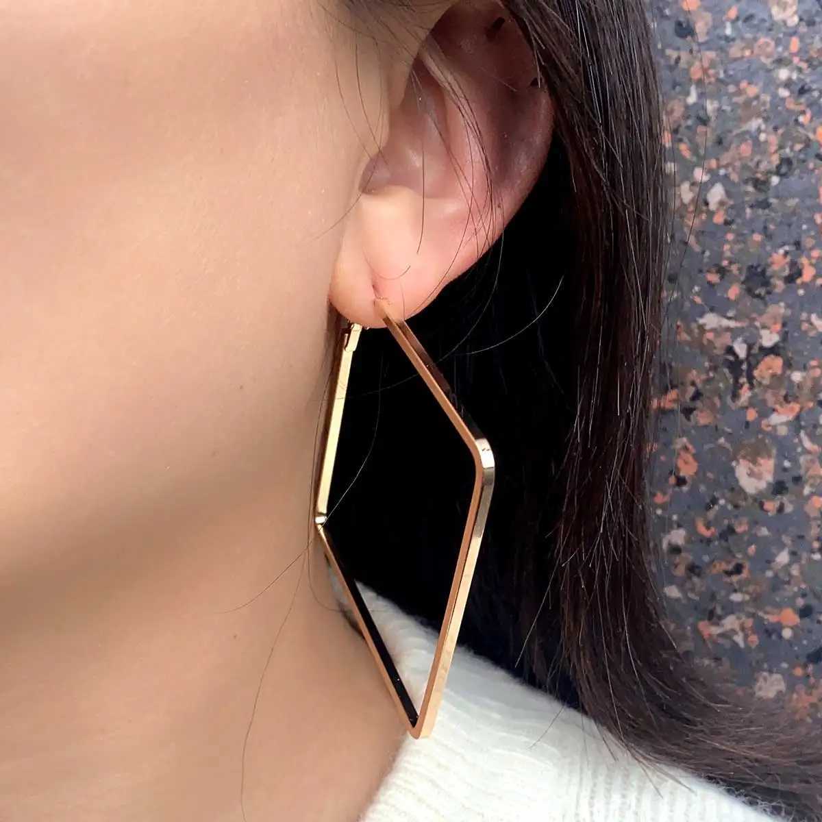 Stud 2024 Fashion Gold Color Big Square Hoop Earrings For Women Men Exaggerated Metal Geometric Hanging Earrings Punk Party Jewelry