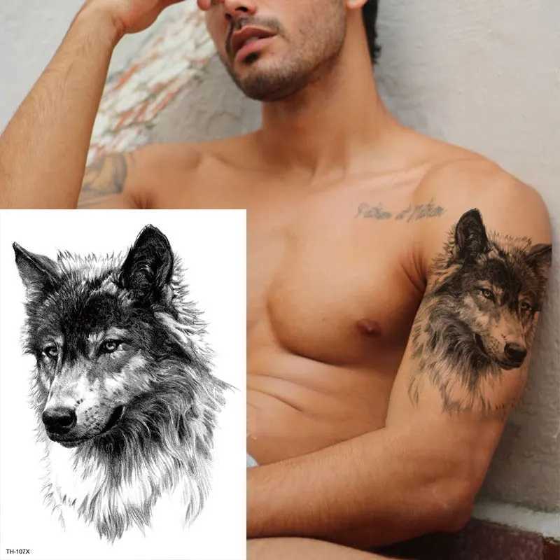 Tatouage Transfert Mens Tatous Tattoos Tiger Lion Wolf Tatouage Autocollants faux tatouage pour femmes Lignes de bras Souchée Corps Makeup Tatoo Tamesproof 240426