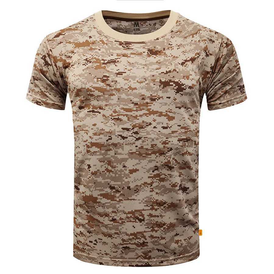 Taktiska T-shirts Mens Sports T-shirt Taktisk sommar Militärkamouflage T-shirt Snabbtorkning Kort ärm O-Neck Top vandring Hunting Battle T-shirt 240426