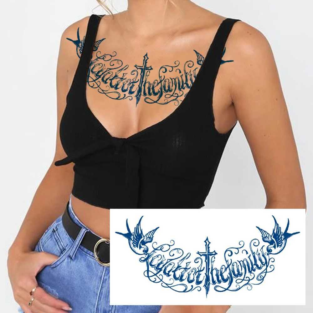 Tattoo Transfer Waterproof Temporary Tattoo Sticker Wolf Crown Flash Tattoos Chest Body Art Juice Ink Long Lasting Arm Fake Sleeve Tattoo Women 240427