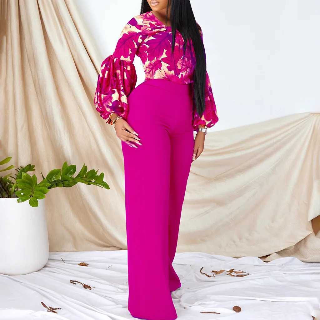 Women's Two Piece Pants Summer Fashion Printing Two Piece Set Women Office Ladies Casual Printing Shirt Wide Leg Pants Two Piece Set African Women Y240426