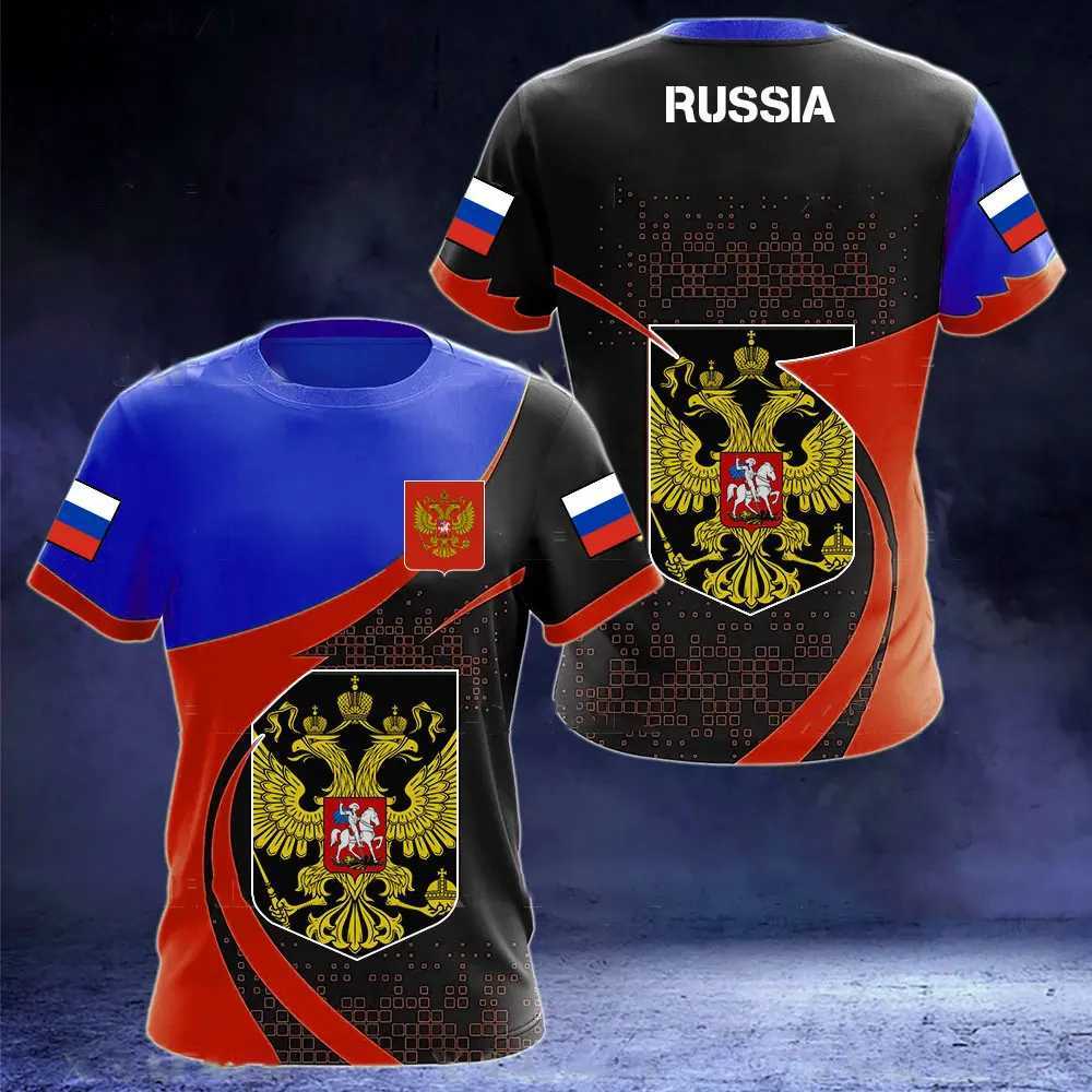 T-shirt maschile T-shirt russe uomini Nuovi cortometraggi Slve Tops O-Neck Tops Russia Flag Stampa Maglietta da uomo Strtwear Abbigliamento oversize T240425