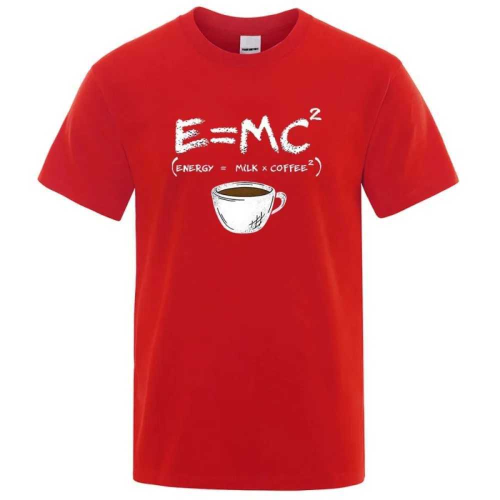 T-shirt maschile T-shirt maschile caffè E = MC Lettera stampata T-shirt stampato di alta qualità in cotone Pure Shor Shor Shirt Overszed Shirt da donna Abiti da donna J240426