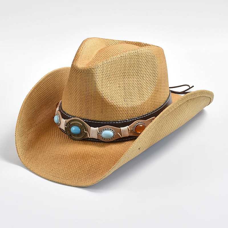 Cappelli larghi cappelli da secchio di cappelli di carta nuovo cappello da cowboy occidentale uomini donne cappelli da sole spiaggia estiva cowgirl cappello jazz sombrero hombre y240425