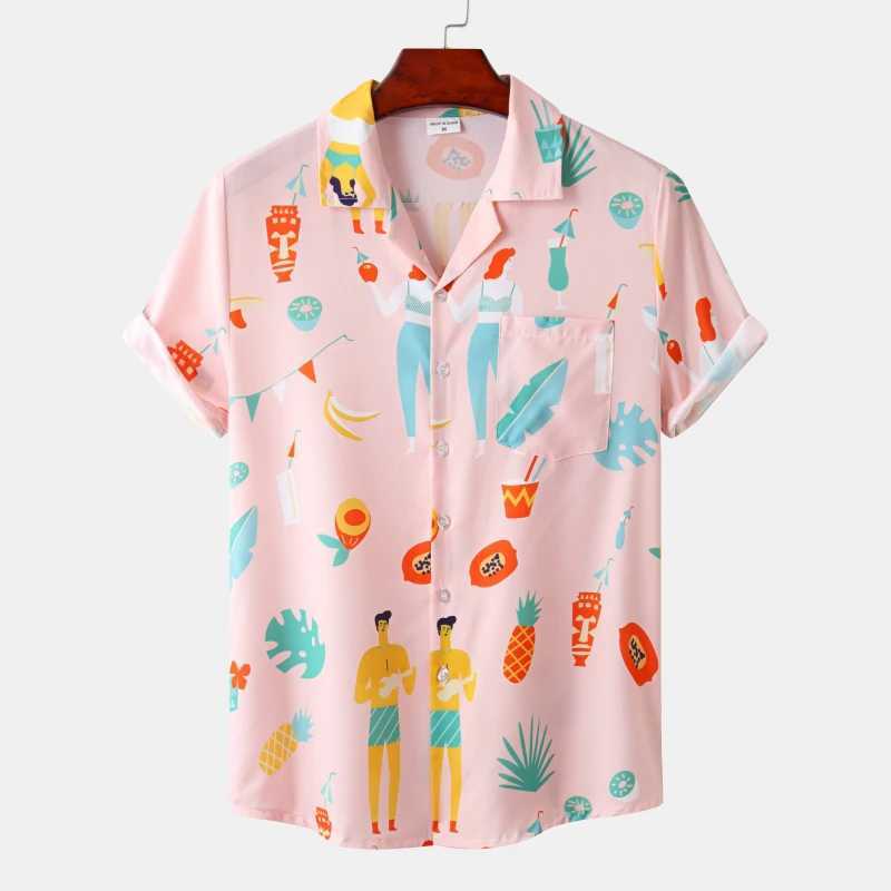 Erkekler Sıradan Gömlek Yaz Gökkuşağı Erkekleri Meslek Kavur Camisa Büyük Boyutlu Kısa Kollu Hawaii Gömlek 3D Baskı Moda Plaj Blonu Boys Hawaiian 240424