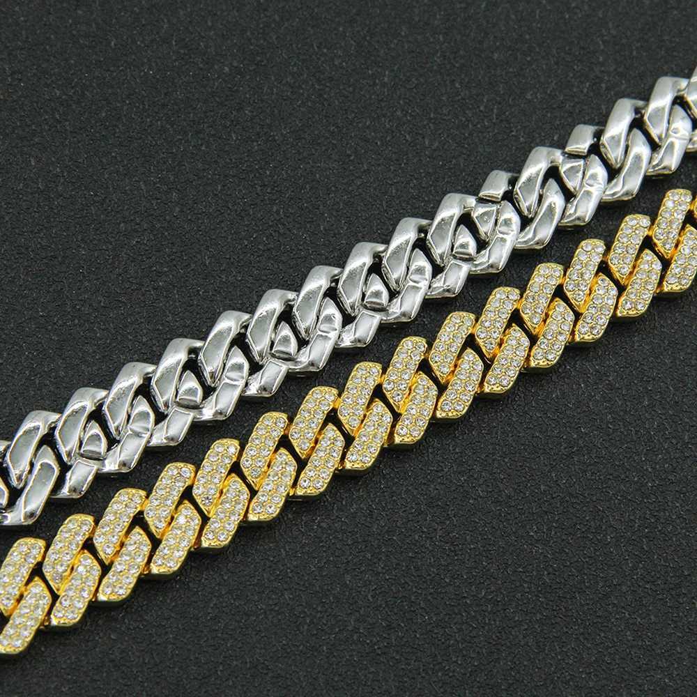 Strands Hip Hop Mens 14 mm Cuban Link Naszyjnik Lód Paris Chain 2 Rows Rhinestone Sklep Miami Diamond Cuban Naszyjnik 240424