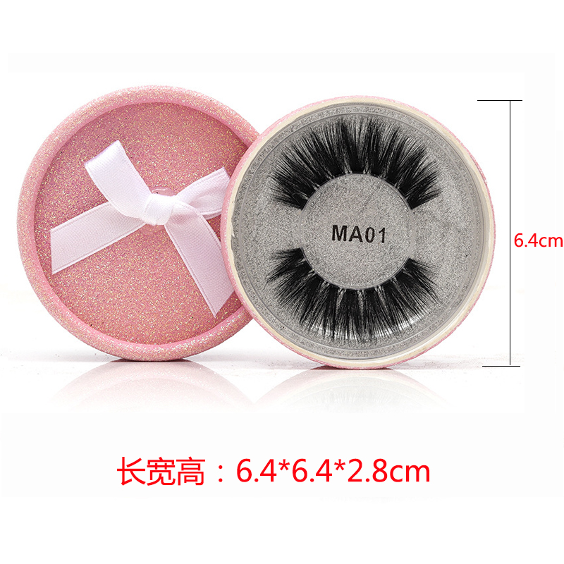 /box 3D Natural thick long Faux Silk Protein Transparent stem Pure Handmade Full strip eyelash with Pink Gift Box