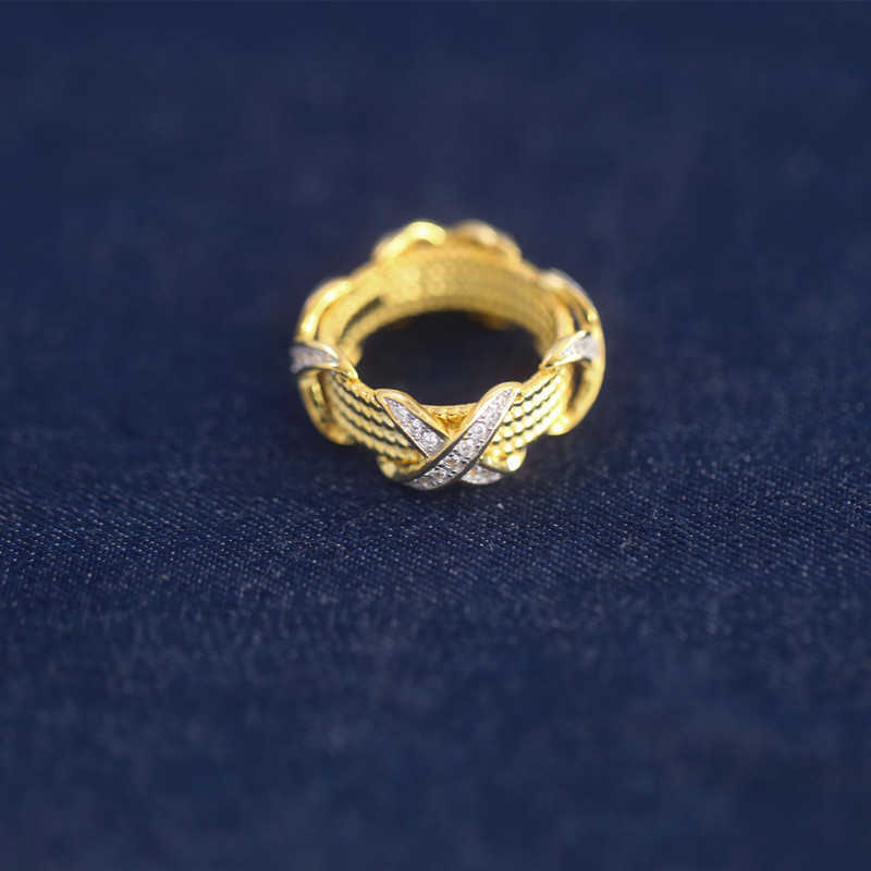 Frauen Band Tiifeany Ring Schmuck S925 Sterling Silber Gold Edge Cross für vielseitige leichte Luxus exquisite Hochwerte