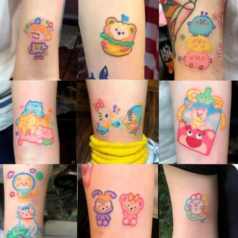 Tattoo -overdracht 30 stccartoon kleine tattoo stickers set vrouwelijke kinderen waterdichte schattige beer konijn kunst nep tattoo arm sleutelbeen tattoo tool 240427