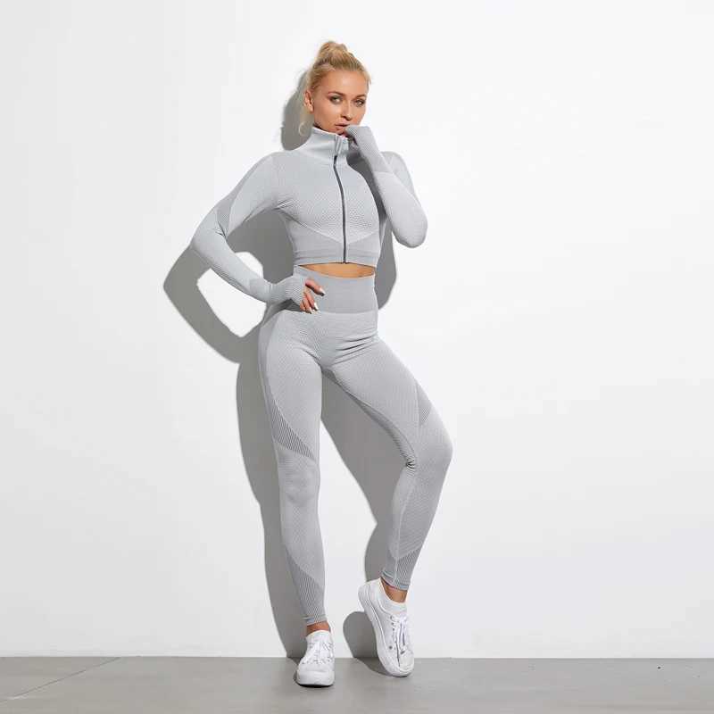 Women's Tracksuits WAREBALL Seamless Yoga Set Womens Fitness Gym Clothing Long sleeved Shirt High Waist Running Leg Exercise Pants Sportswear 240424