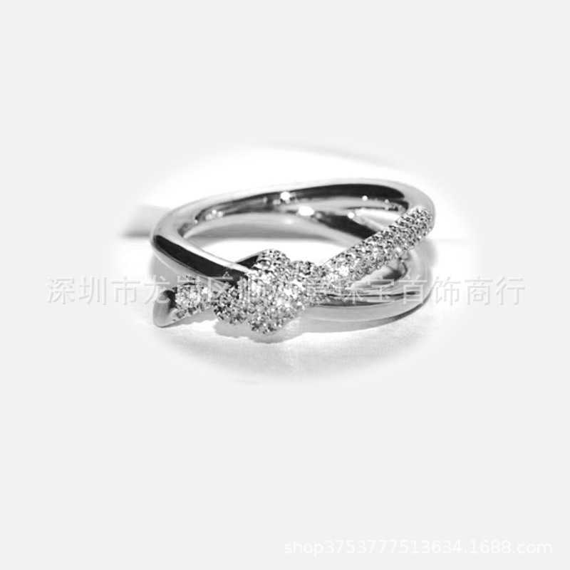 Women Band Tiifeany Ring Jewelry Knot 925 Sterling Silver Electroplated 18K Gold High Edition Wrapped with Diamonds Fashionable Fairy Style Sweet